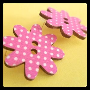 Pop Art Wooden Button Earrings